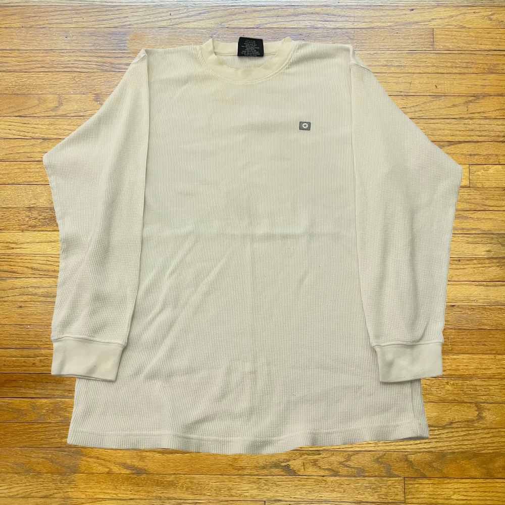 Southpole Mens XL Cream Waffle Knit Thermal Long Sleeve Shirt Streetwear Logo